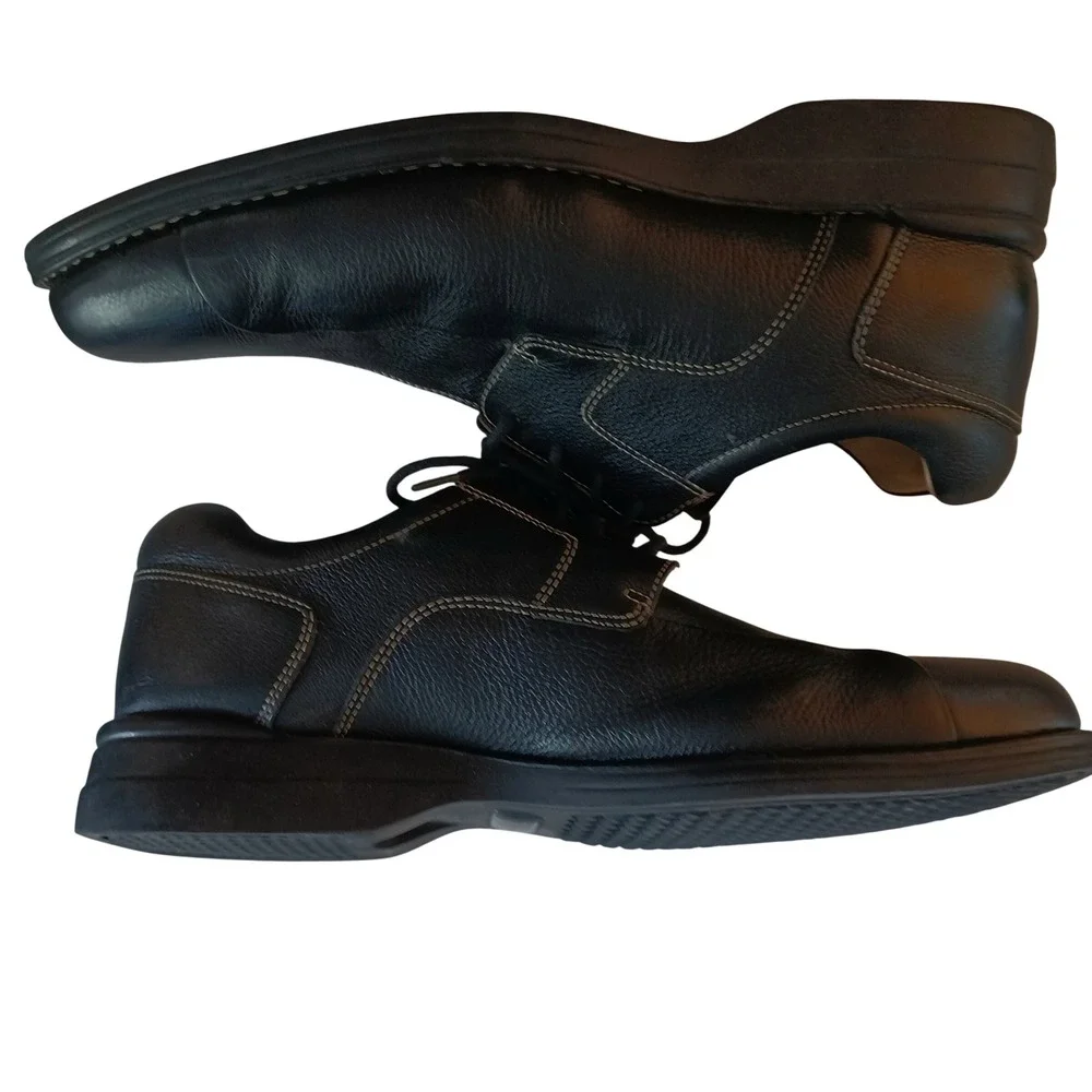 Johnston & Murphy Mens Black Pebbled Leather Split Toe Oxfords 20-7222 Size 12 M